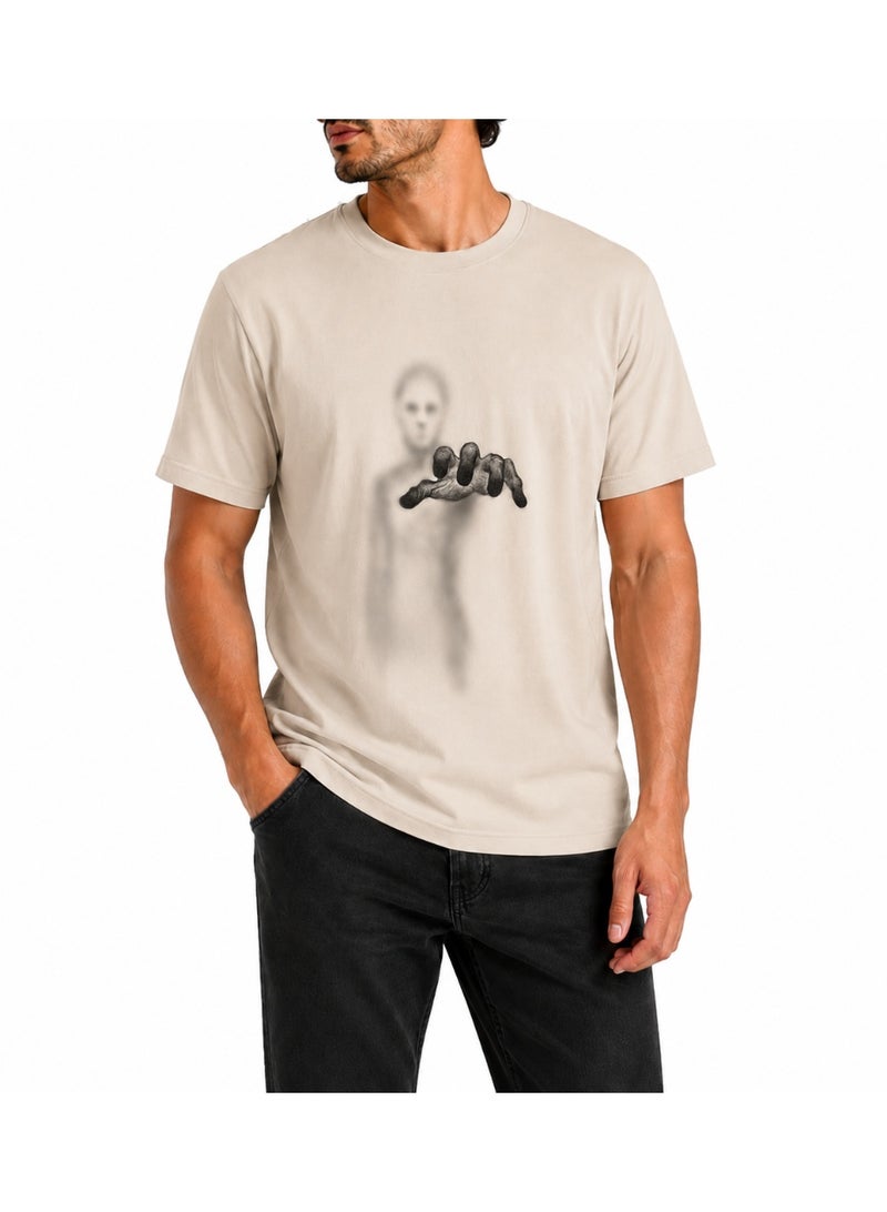 ghostly Graphic - Relax Fit T-shirt – Cotton – Beige - Image 2