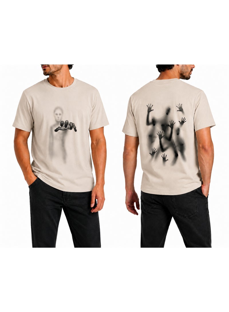 ghostly Graphic - Relax Fit T-shirt – Cotton – Beige - Image 3