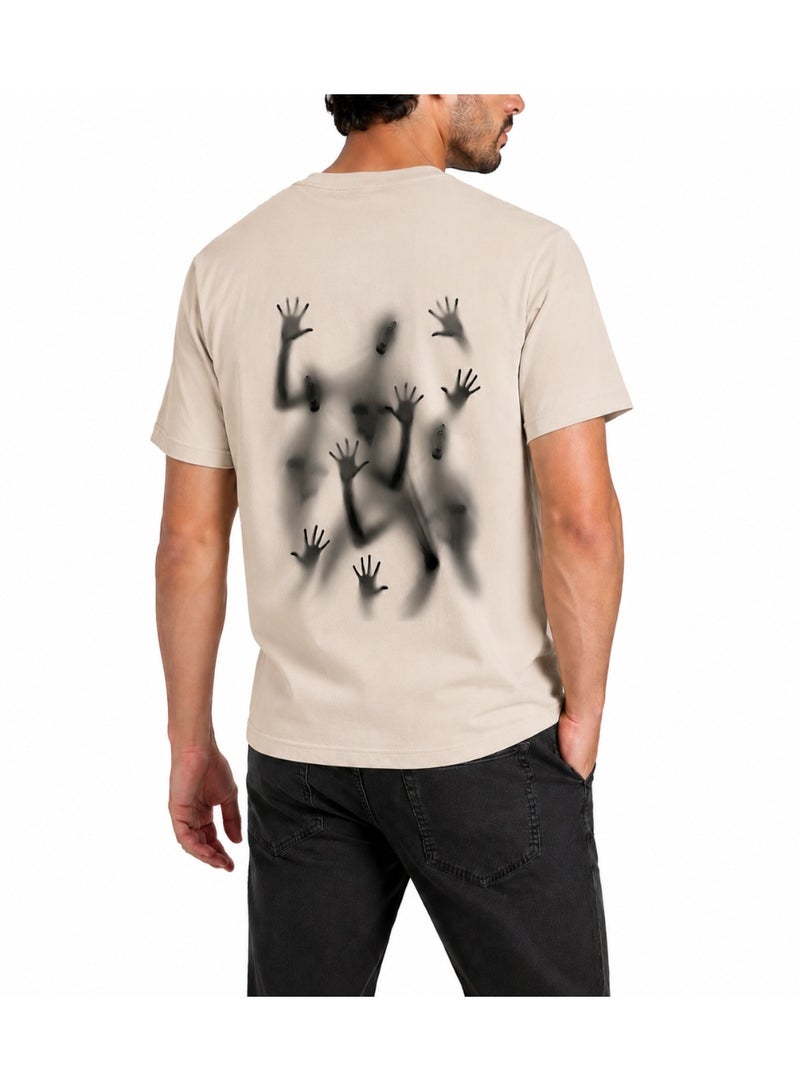 ghostly Graphic - Relax Fit T-shirt – Cotton – Beige - Image 1