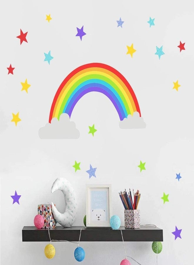 Rangoli Colorful Rainbow & Stars Wall Sticker for Kids Room – Removable Vinyl Wall Decal with Clouds – DIY Decoration for Nursery, Bedroom & Playroom – Size 60.96 x 91.44 cm - Image 2