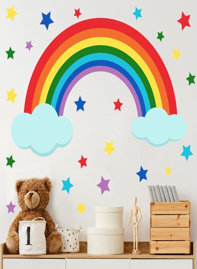 Rangoli Colorful Rainbow & Stars Wall Sticker for Kids Room – Removable Vinyl Wall Decal with Clouds – DIY Decoration for Nursery, Bedroom & Playroom – Size 60.96 x 91.44 cm - Image 1