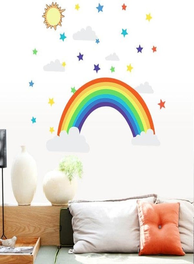 Rangoli Colorful Rainbow & Stars Wall Sticker for Kids Room – Removable Vinyl Wall Decal with Clouds – DIY Decoration for Nursery, Bedroom & Playroom – Size 60.96 x 91.44 cm - Image 4