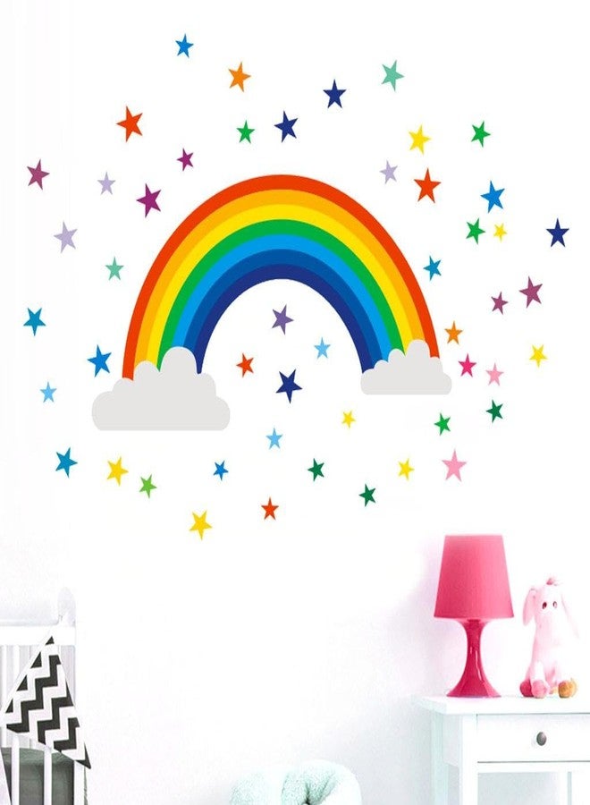 Rangoli Colorful Rainbow & Stars Wall Sticker for Kids Room – Removable Vinyl Wall Decal with Clouds – DIY Decoration for Nursery, Bedroom & Playroom – Size 60.96 x 91.44 cm - Image 3