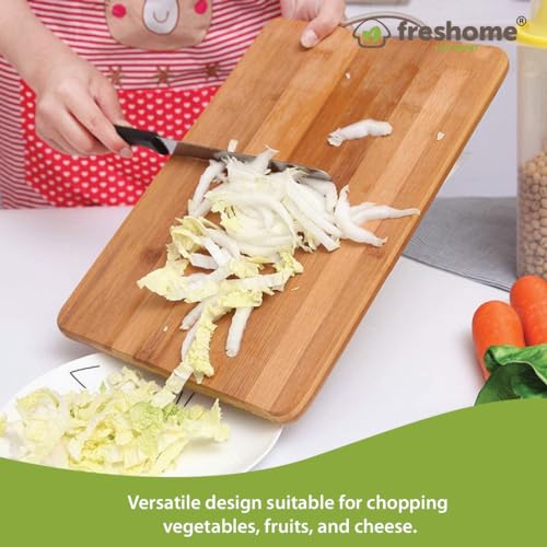 FRESHOME Natural Bamboo Wood Chopping Cutting Board for Kitchen Vegetables with SS Handle | Eco-Friendly, Anti-Microbial, BPA-Free | Smooth Finish| Extra Large -36x26cm - Image 5