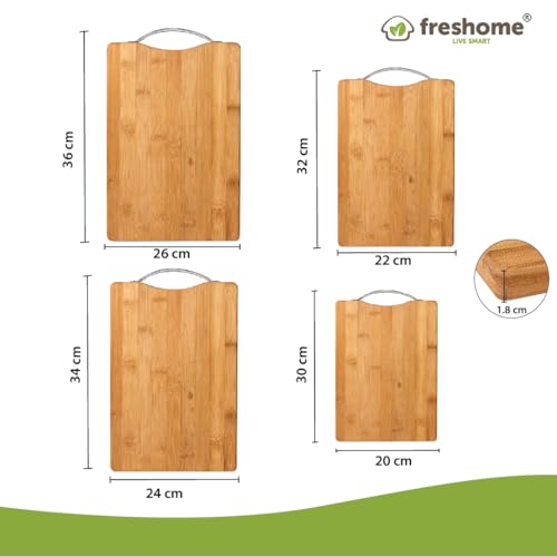 FRESHOME Natural Bamboo Wood Chopping Cutting Board for Kitchen Vegetables with SS Handle | Eco-Friendly, Anti-Microbial, BPA-Free | Smooth Finish| Extra Large -36x26cm - Image 4