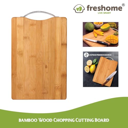 FRESHOME Natural Bamboo Wood Chopping Cutting Board for Kitchen Vegetables with SS Handle | Eco-Friendly, Anti-Microbial, BPA-Free | Smooth Finish| Extra Large -36x26cm - Image 3