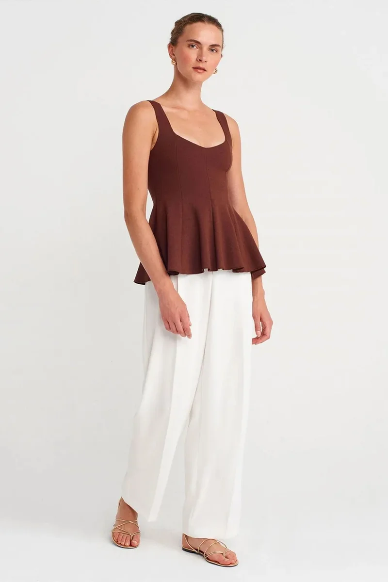 Dilvin Burgundy Red DILVIN Sleeveless Ribbed Peplum Blouse for Women | Best Price UAE