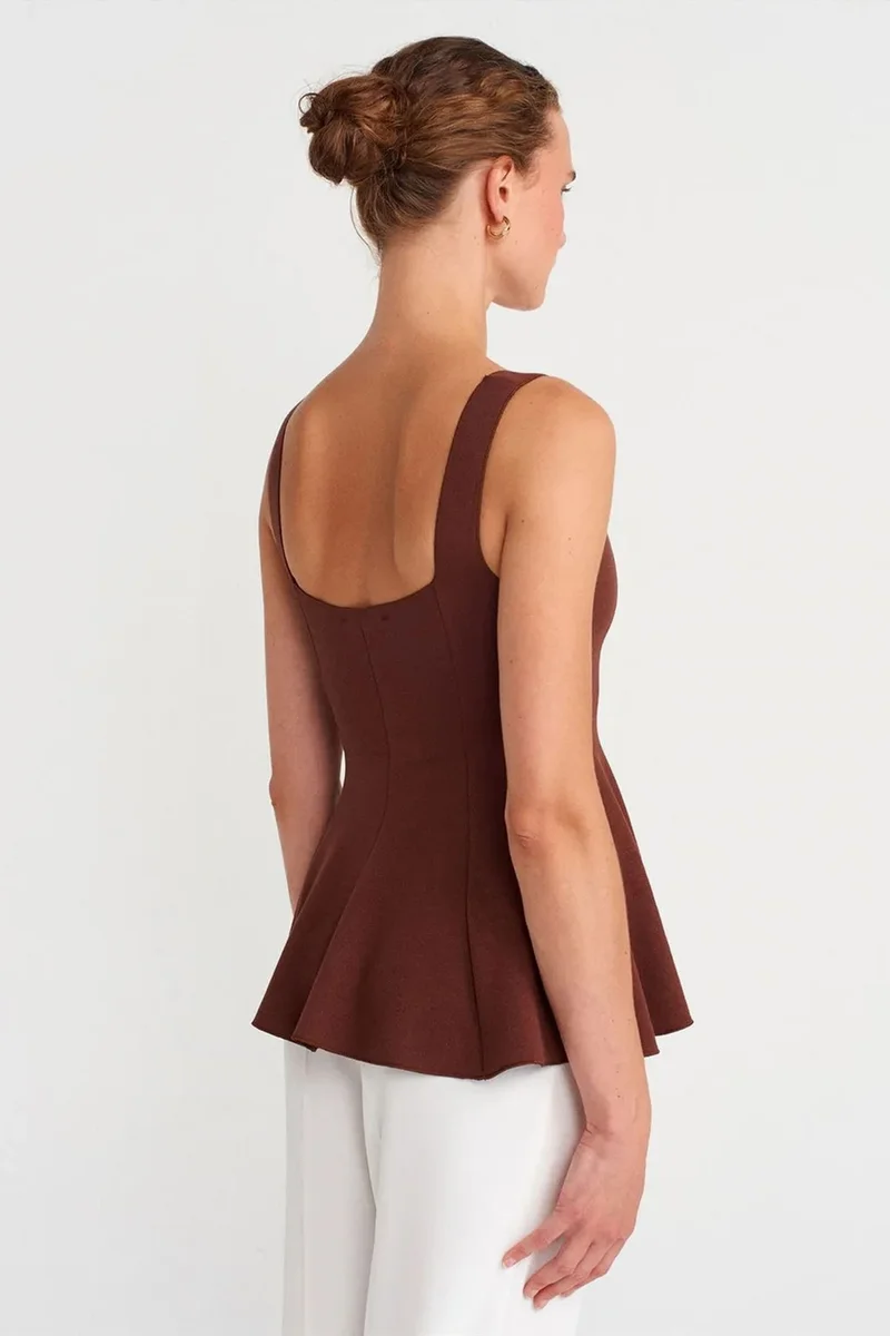 Dilvin Burgundy Red DILVIN Sleeveless Ribbed Peplum Blouse for Women | Best Price UAE
