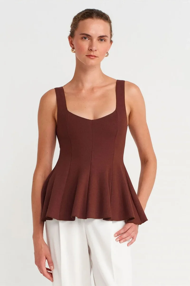 DILVIN Sleeveless Ribbed Peplum Blouse