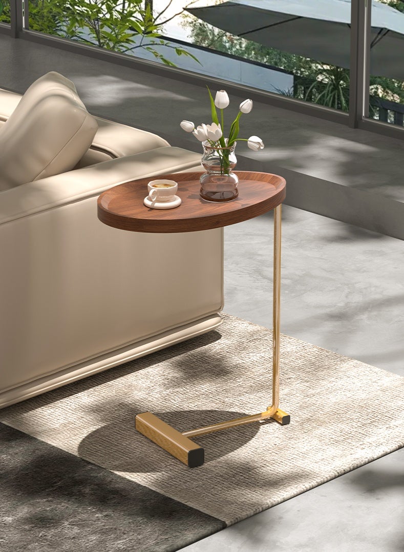 Wood End Table with Metal Frame, Side Table for Sofa and Bed - Image 1