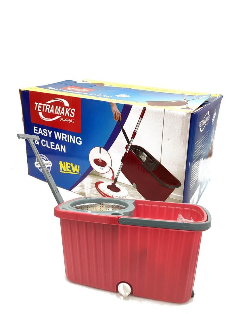 TETRA MAKS 360 Degree Rotating Magic Mop Set With Red Bucket - Image 1