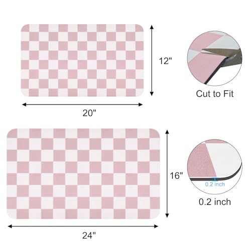 CooRug Checkered Dish Drying Mat for Kitchen Counter, Absorbent Non-Slip Coffee Mat, Heat Resistant Mat for Countertops Coffee Bar Decor 12" x 20" Pink - Image 2