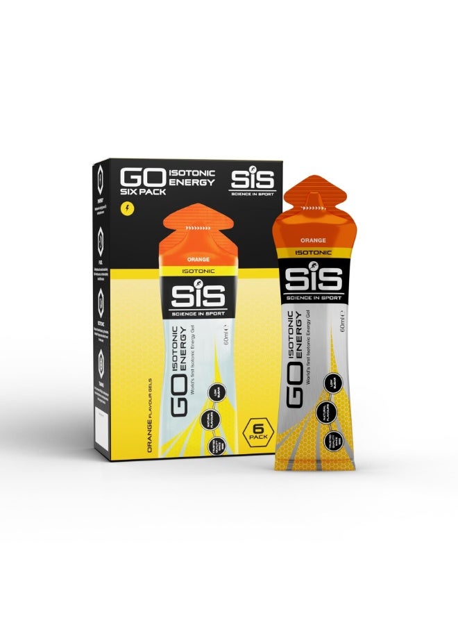 SIS GO Isotonic Energy Gels | 22g Carbohydrates | Low Sugar | Easily Digestible | Gluten Free | No Water Needed | Running Gels | Orange Flavour | 6 Pack - Image 1