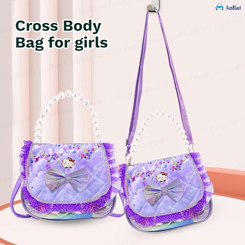 FunBlast Sling Bag for Girls, Fashion Cute Bow Design Hand Bag for Girls Shoulder Bag Stylish Latest Gifts for Kids Age 5-10 Purse for Girl, Cross Body Bag for Woman (Purple) - Image 4