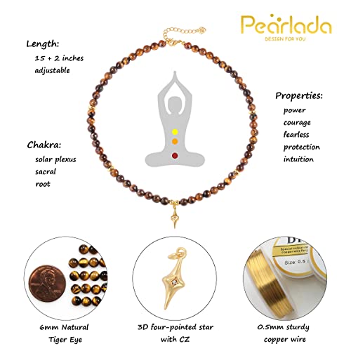 PEARLADA Tiger Eye Beaded Choker, Healing Crystal Necklace for Women, 18k Gold Star Charm Pendant Necklace - Image 4