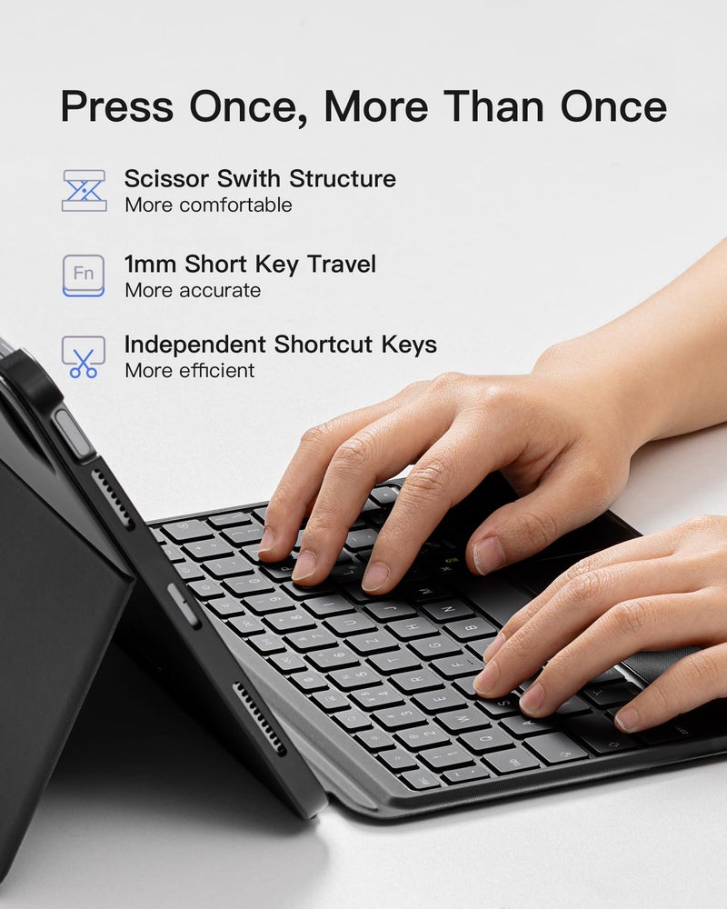 Inateck for iPad Pro 11 inch Case with Keyboard, Compatible with iPad Air 6/5/4,iPad Pro 11" 4/3/2/1, Detachable iPad Keyboard Case with 7-Color Backlight and Touchpad, KB04111 Black - Image 5