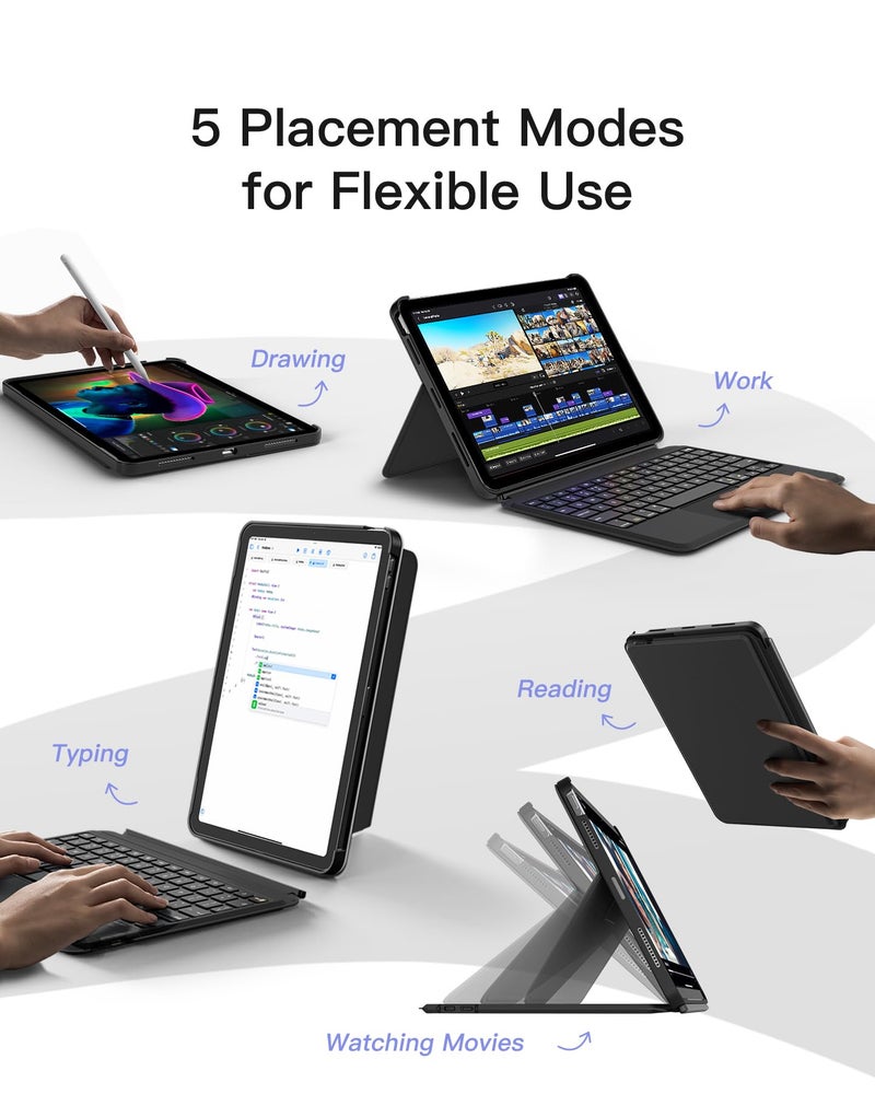 Inateck for iPad Pro 11 inch Case with Keyboard, Compatible with iPad Air 6/5/4,iPad Pro 11" 4/3/2/1, Detachable iPad Keyboard Case with 7-Color Backlight and Touchpad, KB04111 Black - Image 4