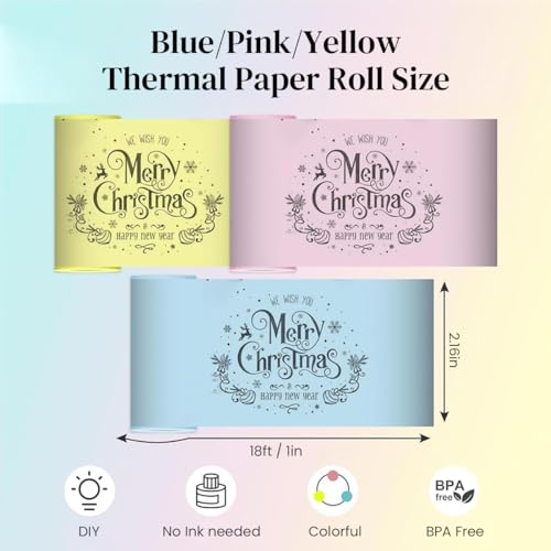 Zeitel® 3 Rolls Thermal Printers Paper, 3 Colors Printer Paper for Mini Sticker Receipt Printer Portable Pocket Printers, Mini Printer Paper Refill for Most Thermal Printer,5 Metres/Roll,57x25mm - Image 3