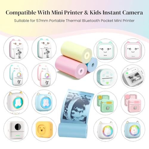 Zeitel® 3 Rolls Thermal Printers Paper, 3 Colors Printer Paper for Mini Sticker Receipt Printer Portable Pocket Printers, Mini Printer Paper Refill for Most Thermal Printer,5 Metres/Roll,57x25mm - Image 2