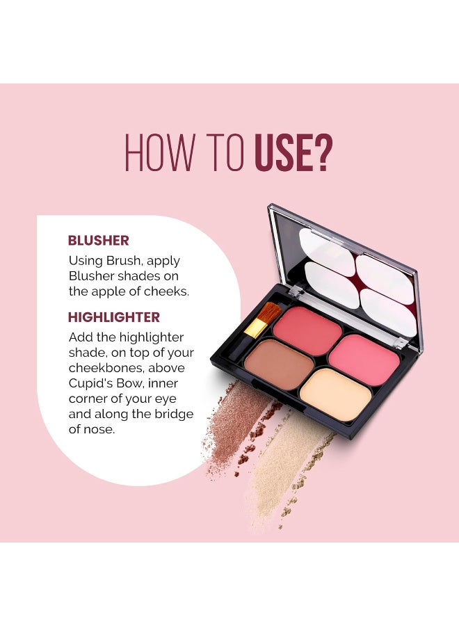 COLORS QUEEN Blush and Highlighter Palette for Face Makeup | Matte Finish, Highly Pigmented & Lightweight Silky Smooth Texture |with Brush (Multicolor - 01) - Image 4