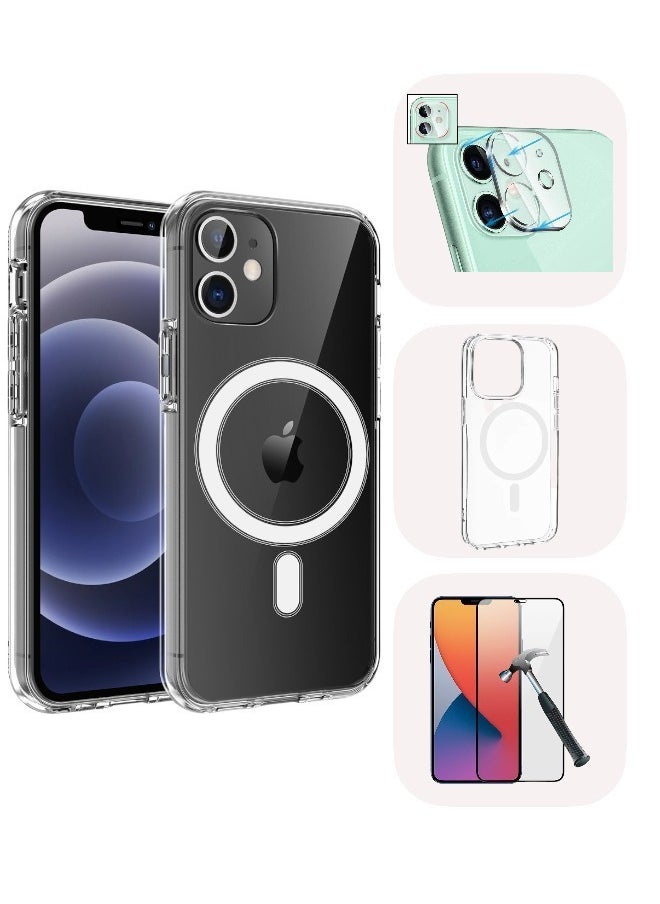 iPhone 11 Protection Kit, Tempered Glass Screen Protector, Camera Lens Protector, Shockproof and Scratch Resistant MagSafe Case, Acrylic Classic Series, Clear (3in1)