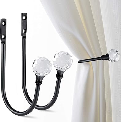 Gudui Curtain Holdbacks, Curtain Tieback Hooks for Drapes Crystal Curtain Holdbacks Holder for Wall Black Curtain - Image 1