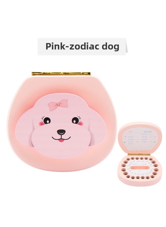 Generic Baby Teeth Storage Box Children's Baby Teeth Commemorative Box Girl Baby Teeth Collection Fetal Hair Preservation Wooden Box Boy-Color:Pink-Zodiac Dog  - Image 1