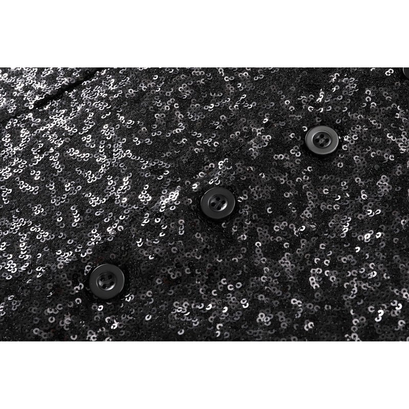 Pixiemain Mens Sequin Vest Christmas Party Formal V-neck Shiny Waistcoat Bowtie Set for Wedding Events-Black Sequin - Image 3