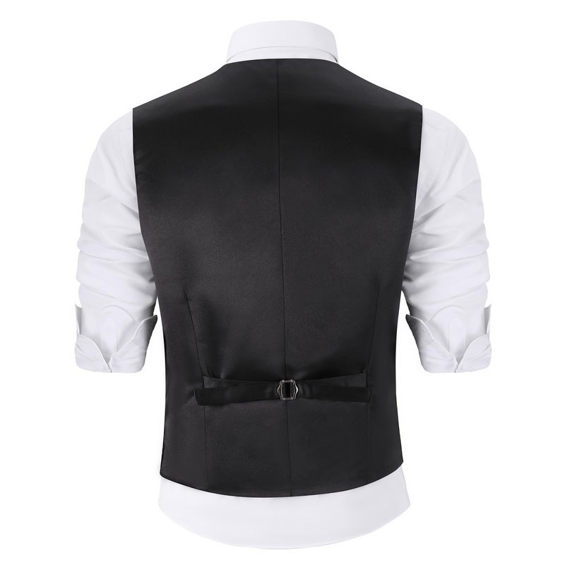 Pixiemain Mens Sequin Vest Christmas Party Formal V-neck Shiny Waistcoat Bowtie Set for Wedding Events-Black Sequin - Image 2