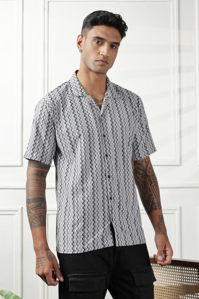 SWADESI STUFF Men's Geometric Print Regular Fit Polycotton Shirt | Stylish Half Sleeve Casual Shirt for Men (in, Alpha, L, Regular, Grey) - Image 4