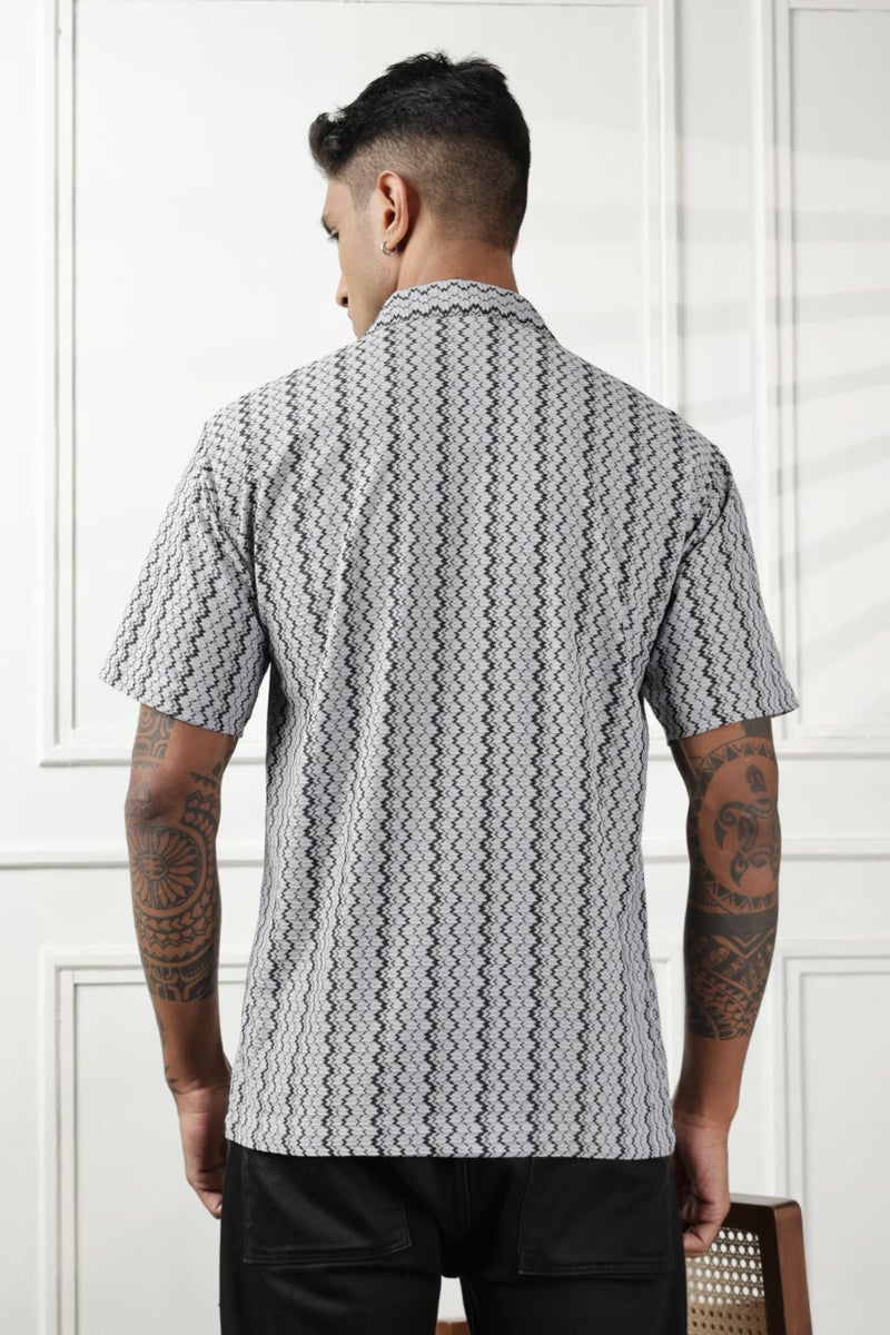 SWADESI STUFF Men's Geometric Print Regular Fit Polycotton Shirt | Stylish Half Sleeve Casual Shirt for Men (in, Alpha, L, Regular, Grey) - Image 5
