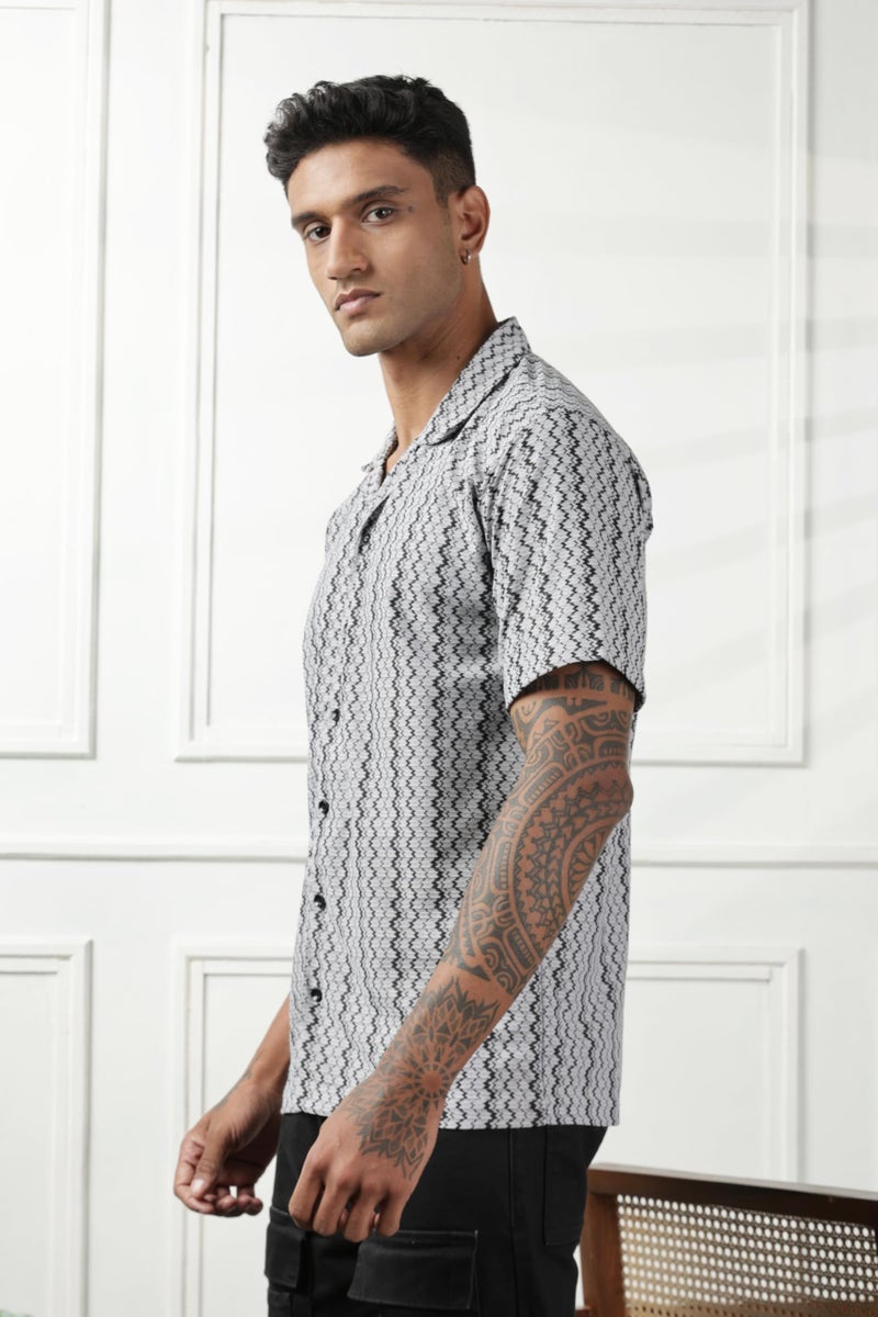 SWADESI STUFF Men's Geometric Print Regular Fit Polycotton Shirt | Stylish Half Sleeve Casual Shirt for Men (in, Alpha, L, Regular, Grey) - Image 3