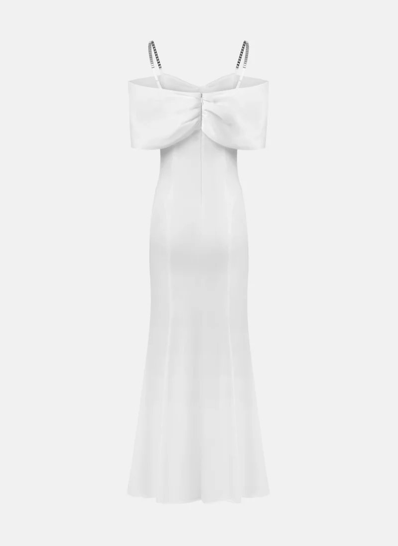 Lichi Maxi dress with open shoulders and silvertone decor