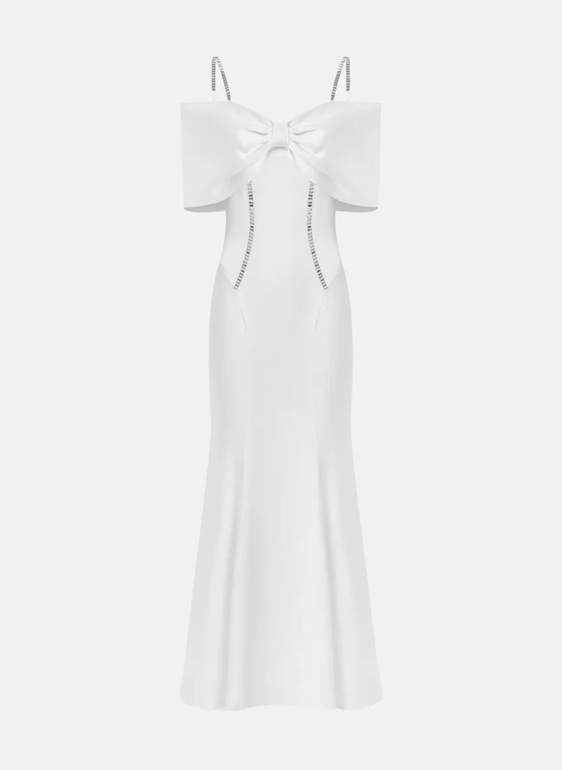 Lichi Maxi dress with open shoulders and silvertone decor