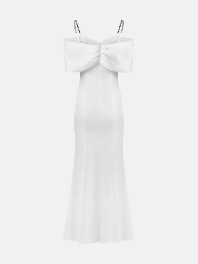 Lichi Maxi dress with open shoulders and silvertone decor