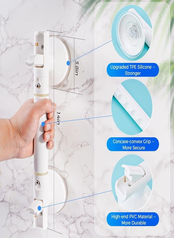 AMZCOM Strong Suction Grab Bar - 2 Pack, Bathroom Safety Handle for Seniors & Elderly, Easy Install No Drill for Bathtub, Toilet & Shower, Ivory White 14Inch - Image 2