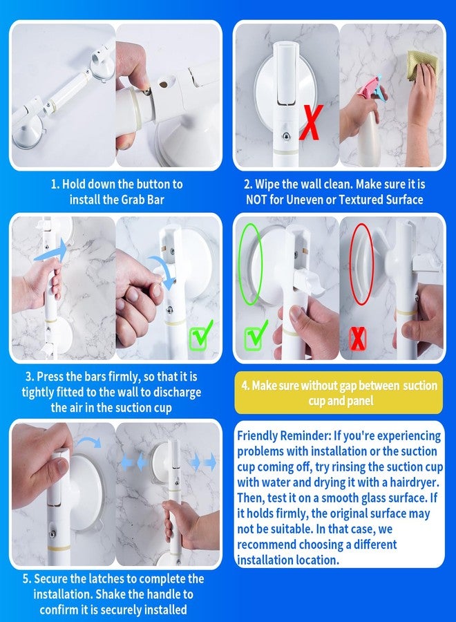 AMZCOM Strong Suction Grab Bar - 2 Pack, Bathroom Safety Handle for Seniors & Elderly, Easy Install No Drill for Bathtub, Toilet & Shower, Ivory White 14Inch - Image 5