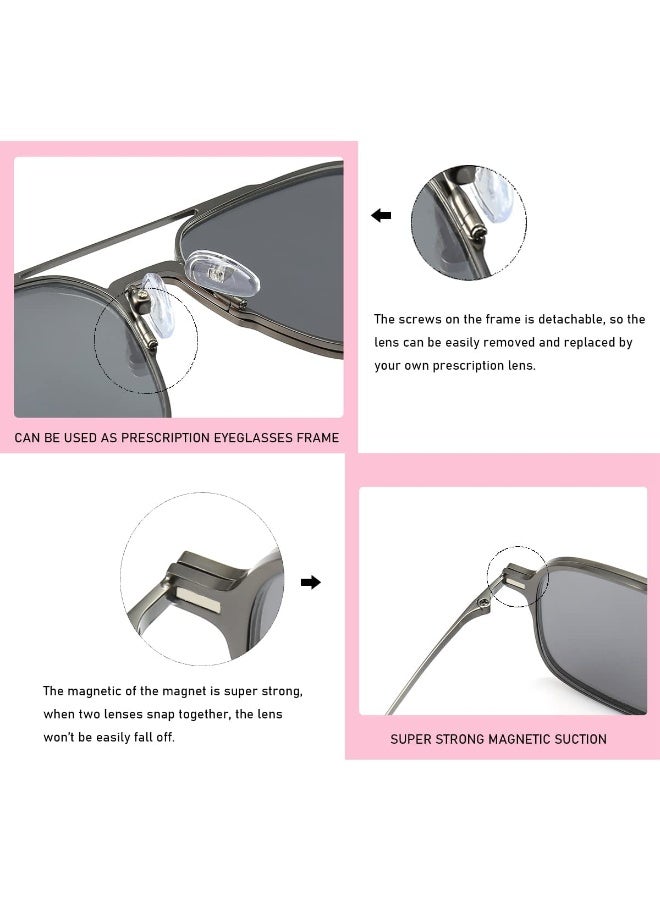 Magnetic Clip on Sunglasses for Men & Women Polarized UV Protection Retro Square Eyeglasses Fit Over Night Driving (3 PCS) - Image 4