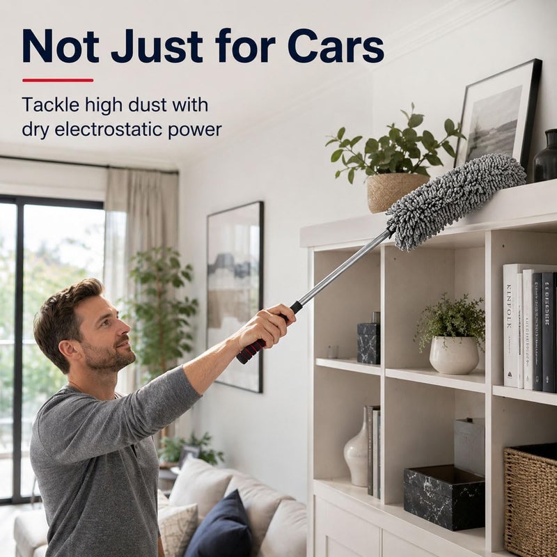 ECVV Microfiber Car Duster Exterior and Interior Cleaning, Extendable Handle & Scratch-Free Dust Mop for Cars, Trucks & SUVs, Washable Reusable Auto Cleaning Brush, 54x80cm Adjustable Pole - Image 5