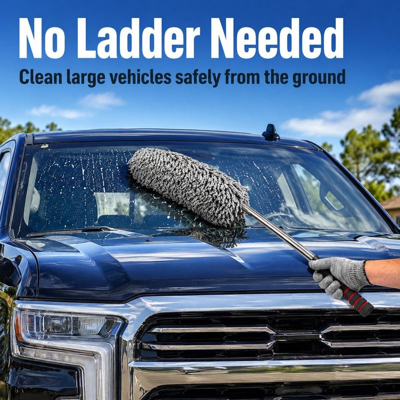ECVV Microfiber Car Duster Exterior and Interior Cleaning, Extendable Handle & Scratch-Free Dust Mop for Cars, Trucks & SUVs, Washable Reusable Auto Cleaning Brush, 54x80cm Adjustable Pole - Image 4