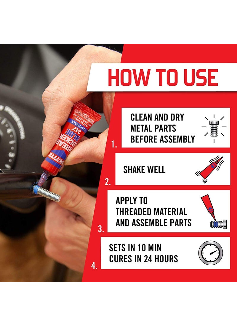 Loctite Loctite Threadlocker Blue 242 - Removable Thread Lock Glue for Nuts, Bolts, & Fasteners, Medium Strength Screw Glue to Prevent Loosening & Corrosion - 6 ml, 12 Pack  - Image 2