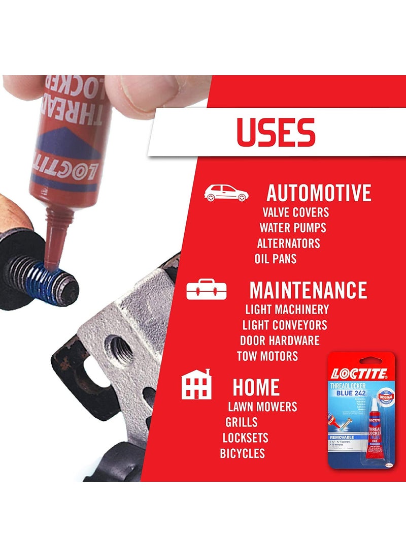 Loctite Loctite Threadlocker Blue 242 - Removable Thread Lock Glue for Nuts, Bolts, & Fasteners, Medium Strength Screw Glue to Prevent Loosening & Corrosion - 6 ml, 12 Pack  - Image 3