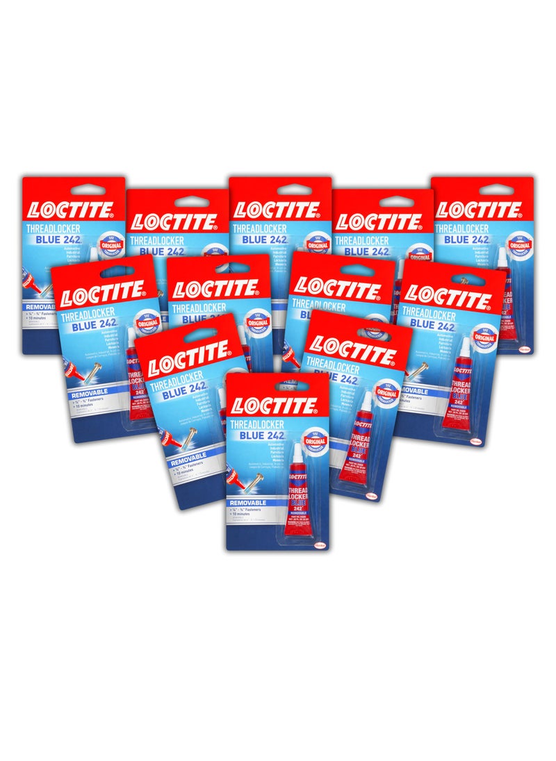 Loctite Loctite Threadlocker Blue 242 - Removable Thread Lock Glue for Nuts, Bolts, & Fasteners, Medium Strength Screw Glue to Prevent Loosening & Corrosion - 6 ml, 12 Pack  - Image 1