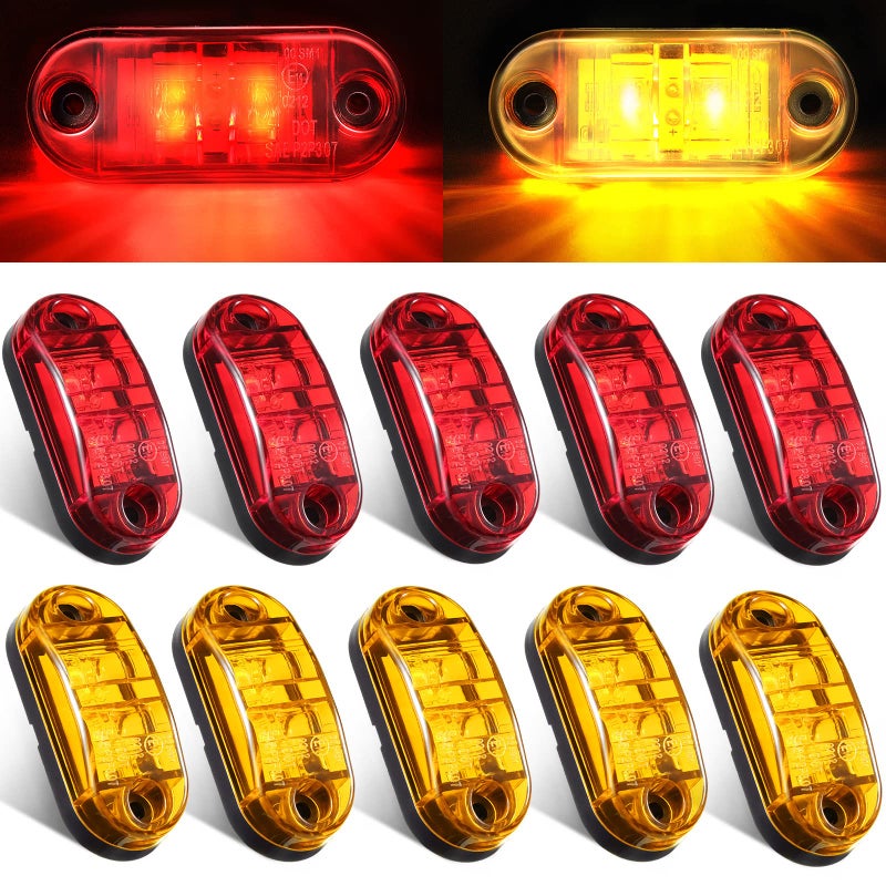 Tallew 10 Pcs 2.5 Inch LED Trailer Lights 2 Diode Waterproof LED Trailer Side Marker Oval Signal Running Lights for Truck Boat Rv(Amber, Red) - Image 1