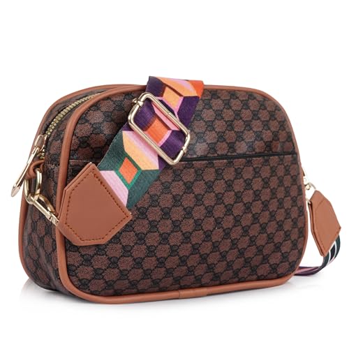 DANIEL CLARK Geometric Print Crossbody sling Bag with Adjustable Multicolor Strap (Brown & Black) - Image 1
