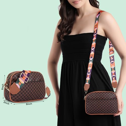 DANIEL CLARK Geometric Print Crossbody sling Bag with Adjustable Multicolor Strap (Brown & Black) - Image 4