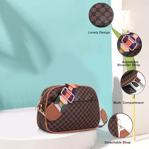 DANIEL CLARK Geometric Print Crossbody sling Bag with Adjustable Multicolor Strap (Brown & Black) - Image 2