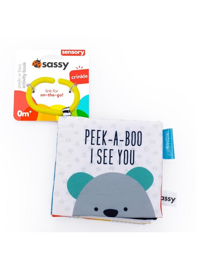 Sassy Peek-a-Boo Activity Book with Attachable Link for On-The-Go Travel, Sensory Play, Black & White, Ages 0+ Months - Image 3