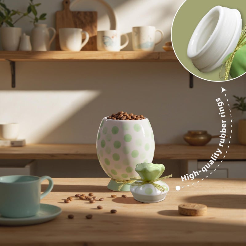 DIF DECO Cute Storage Jars with Airtight Lid, Funny Candy Shape Ceramic Food Container, Cookie Canister for Coffee Bean, Sugar, Tea, Spices, Cereal, Nuts, Dog Treat-700 ml / 23.7 ozz(Green Dots) - Image 3