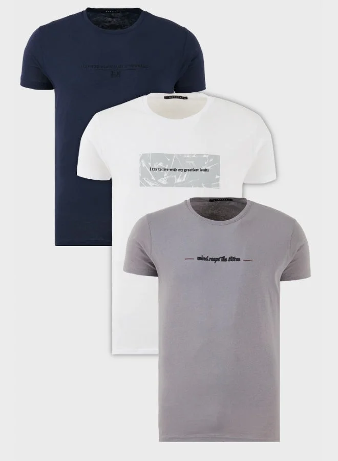 Buratti  Buratti Cotton Slim Fit Crew Neck Printed 3-Pack T Shirt Men's T-SHIRT 541S31 for Men | Best Price UAE